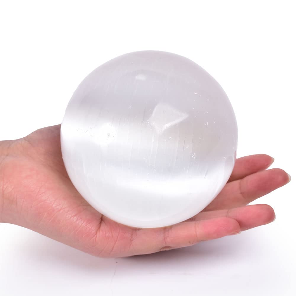 JIC Gem Volcanic Agate Crystal Sphere Large Quartz Crystal Ball with Stand Healing Ornament Witchcraft Meditation Decor 3.5-4 inch(90-100mm)