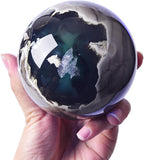 JIC Gem Volcanic Agate Crystal Sphere Large Quartz Crystal Ball with Stand Healing Ornament Witchcraft Meditation Decor 3.5-4 inch(90-100mm)