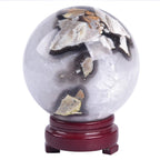 JIC Gem Volcanic Agate Crystal Sphere Large Quartz Crystal Ball with Stand Healing Ornament Witchcraft Meditation Decor 3.5-4 inch(90-100mm)