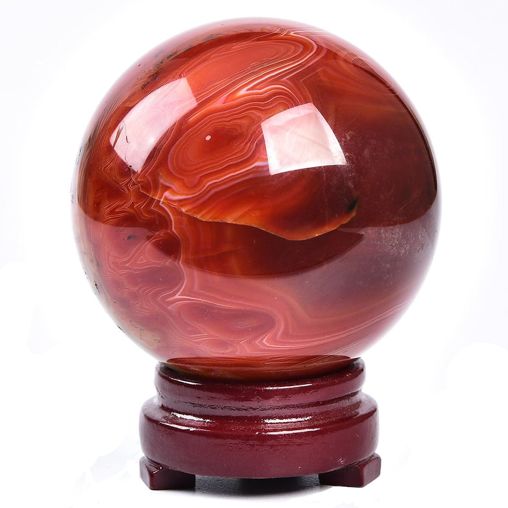 JIC Gem Volcanic Agate Crystal Sphere Large Quartz Crystal Ball with Stand Healing Ornament Witchcraft Meditation Decor 3.5-4 inch(90-100mm)