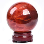 JIC Gem Volcanic Agate Crystal Sphere Large Quartz Crystal Ball with Stand Healing Ornament Witchcraft Meditation Decor 3.5-4 inch(90-100mm)