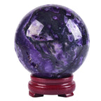 JIC Gem Volcanic Agate Crystal Sphere Large Quartz Crystal Ball with Stand Healing Ornament Witchcraft Meditation Decor 3.5-4 inch(90-100mm)