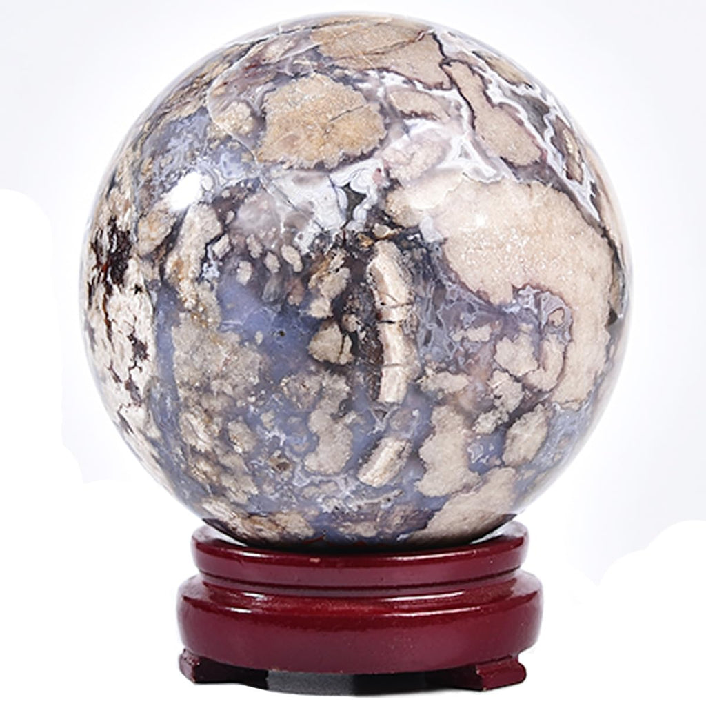 JIC Gem Volcanic Agate Crystal Sphere Large Quartz Crystal Ball with Stand Healing Ornament Witchcraft Meditation Decor 3.5-4 inch(90-100mm)