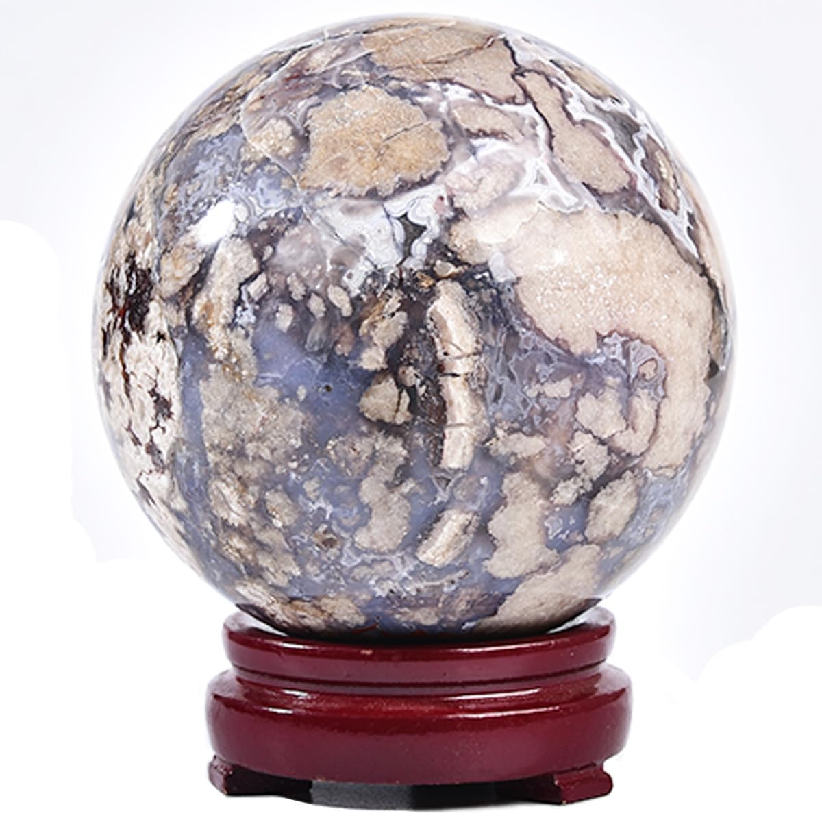 JIC Gem Volcanic Agate Crystal Sphere Large Quartz Crystal Ball with Stand Healing Ornament Witchcraft Meditation Decor 3.5-4 inch(90-100mm)