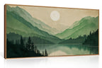 Set of 3 16"X24" Woodcut Mountain Pine Forest Sunrise Framed Canvas Wall Art Rustic Boho Wooden Print for Living Room Bedroom Office, Non-3D