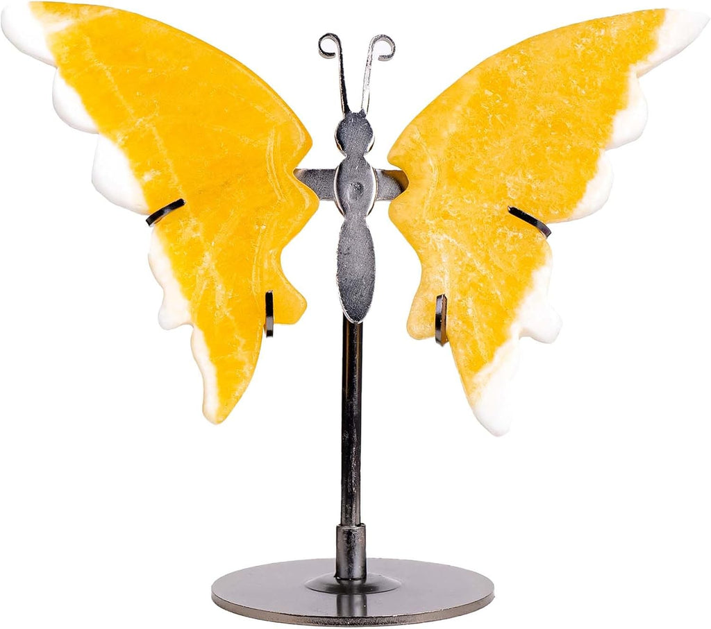 Crystal Butterfly Ornament with Amethyst Agate Yellow Calcite Wings Tabletop Decor for Home Office