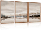 LHIUEM Vintage Woodcut Mountain Framed Canvas Wall Art,Forest Pine Tree Boho Wall Decor,Wilderness Sunset Landscape Artwork for Living Room,Bedroom,Dining Room,Office -16"x24"x3