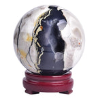 JIC Gem Volcanic Agate Crystal Sphere Large Quartz Crystal Ball with Stand Healing Ornament Witchcraft Meditation Decor 3.5-4 inch(90-100mm)