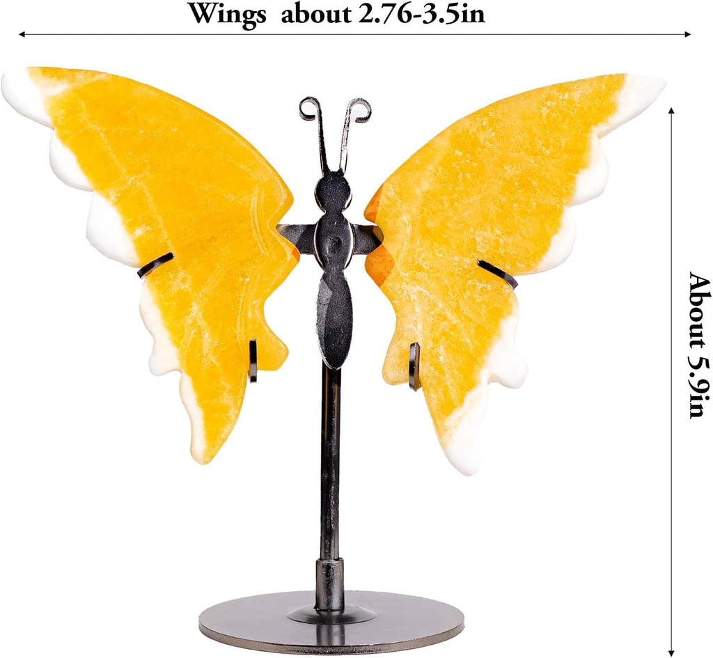 Crystal Butterfly Ornament with Amethyst Agate Yellow Calcite Wings Tabletop Decor for Home Office