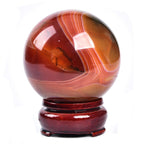 JIC Gem Volcanic Agate Crystal Sphere Large Quartz Crystal Ball with Stand Healing Ornament Witchcraft Meditation Decor 3.5-4 inch(90-100mm)