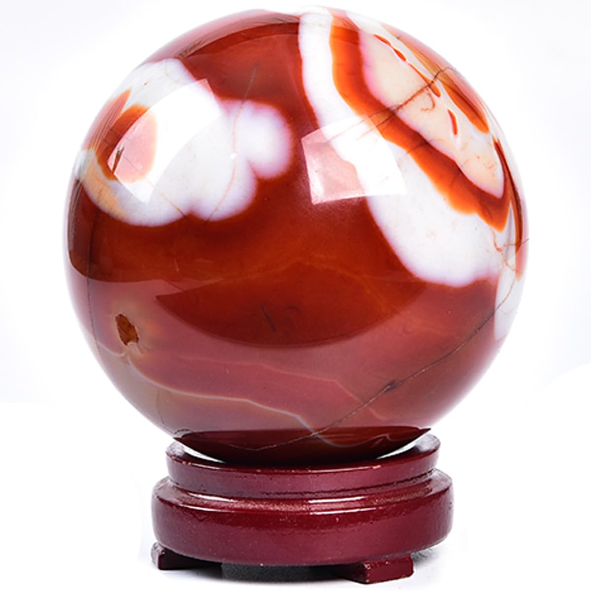 JIC Gem Volcanic Agate Crystal Sphere Large Quartz Crystal Ball with Stand Healing Ornament Witchcraft Meditation Decor 3.5-4 inch(90-100mm)