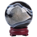 JIC Gem Volcanic Agate Crystal Sphere Large Quartz Crystal Ball with Stand Healing Ornament Witchcraft Meditation Decor 3.5-4 inch(90-100mm)