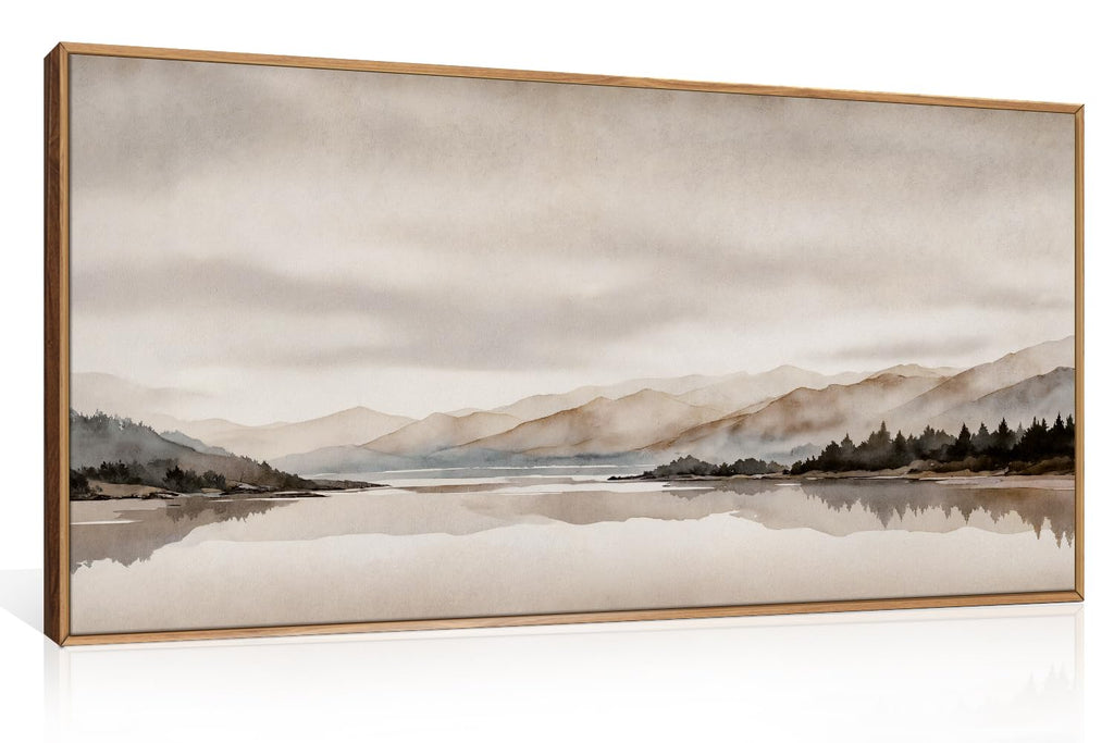 LHIUEM Vintage Woodcut Mountain Framed Canvas Wall Art,Forest Pine Tree Boho Wall Decor,Wilderness Sunset Landscape Artwork for Living Room,Bedroom,Dining Room,Office -16"x24"x3