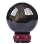 JIC Gem Volcanic Agate Crystal Sphere Large Quartz Crystal Ball with Stand Healing Ornament Witchcraft Meditation Decor 3.5-4 inch(90-100mm)
