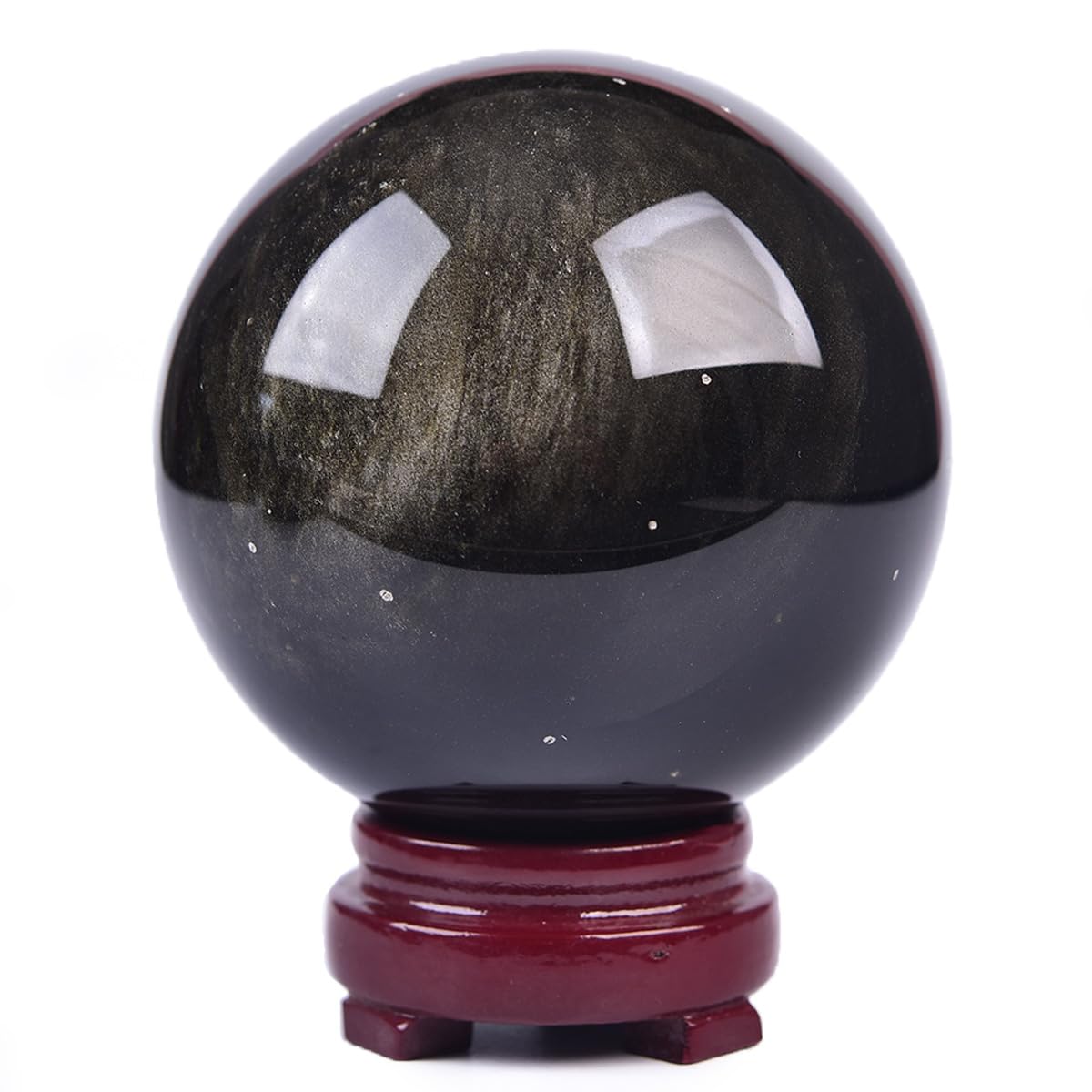 JIC Gem Volcanic Agate Crystal Sphere Large Quartz Crystal Ball with Stand Healing Ornament Witchcraft Meditation Decor 3.5-4 inch(90-100mm)