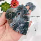 Runyangshi 1PCS Natural Moss Agate Crystal Leaves Sculpture Hand-Carved Large Aquatic Agate Leaf Healing Stone Figurines Healing Reiki Crystal Gemstone Collection Home Decor Desk Decor Gift