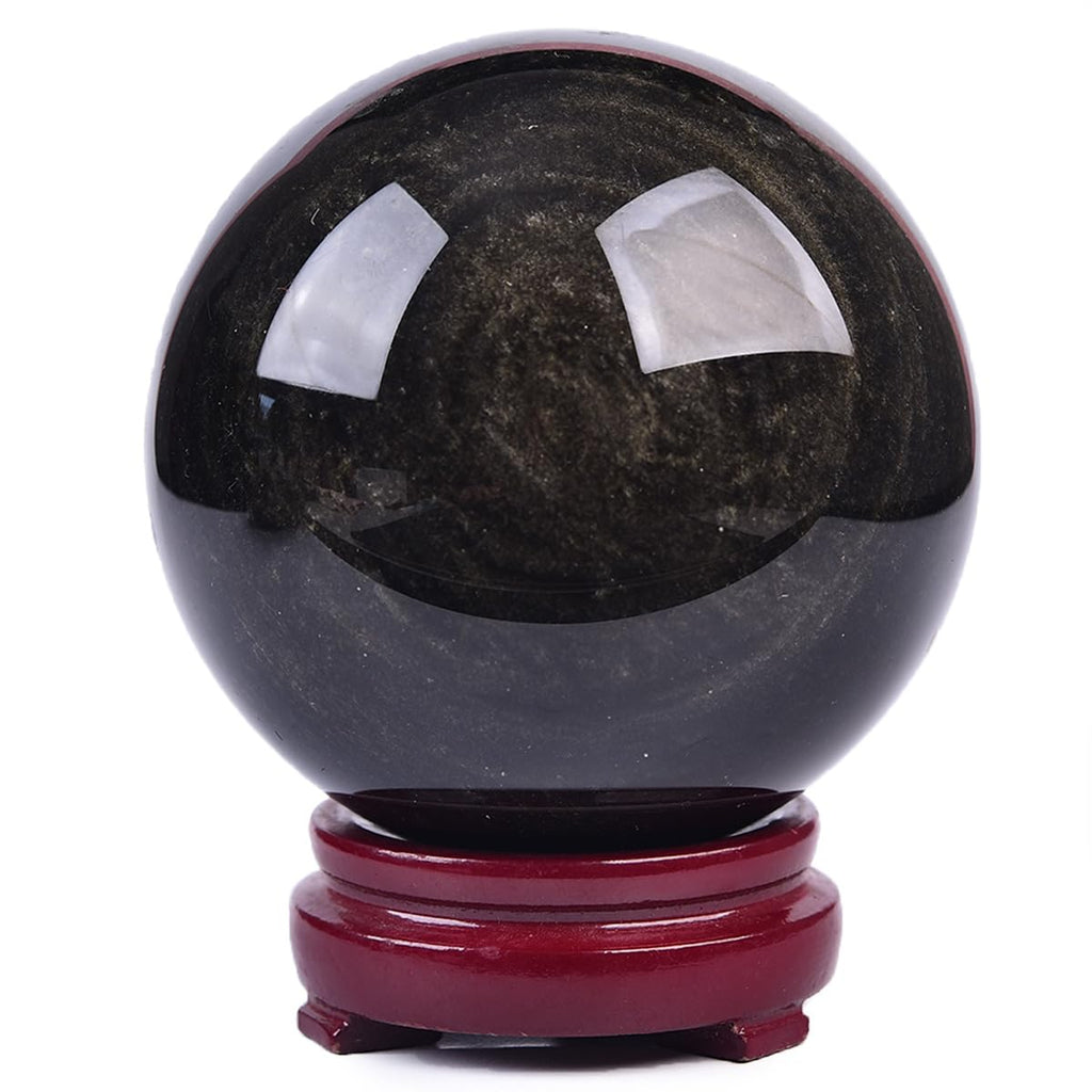 JIC Gem Volcanic Agate Crystal Sphere Large Quartz Crystal Ball with Stand Healing Ornament Witchcraft Meditation Decor 3.5-4 inch(90-100mm)