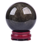 JIC Gem Volcanic Agate Crystal Sphere Large Quartz Crystal Ball with Stand Healing Ornament Witchcraft Meditation Decor 3.5-4 inch(90-100mm)