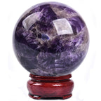 JIC Gem Volcanic Agate Crystal Sphere Large Quartz Crystal Ball with Stand Healing Ornament Witchcraft Meditation Decor 3.5-4 inch(90-100mm)