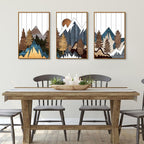 CHDITB Mountain Framed Canvas Wall Art Set of 3, 24"x36" Country Woodcut Style Wall Decor, Forest Nature Wilderness Wall Painting, Large Modern Art Prints for Living Room, Bedroom, Farmhouse, Office