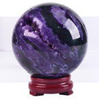 JIC Gem Volcanic Agate Crystal Sphere Large Quartz Crystal Ball with Stand Healing Ornament Witchcraft Meditation Decor 3.5-4 inch(90-100mm)
