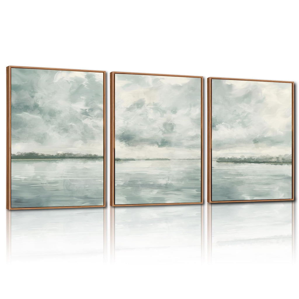 CHDITB Mountain Framed Canvas Wall Art Set of 3, 24"x36" Country Woodcut Style Wall Decor, Forest Nature Wilderness Wall Painting, Large Modern Art Prints for Living Room, Bedroom, Farmhouse, Office