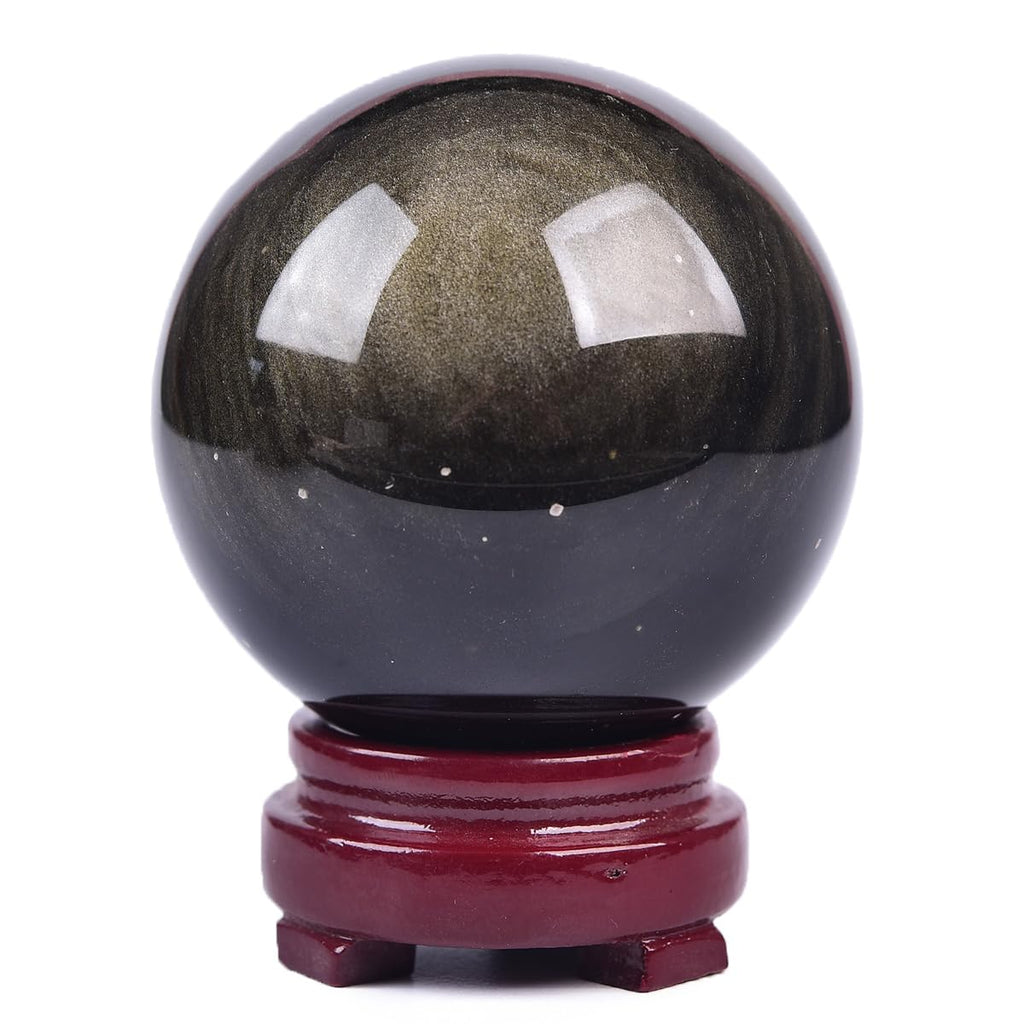 JIC Gem Volcanic Agate Crystal Sphere Large Quartz Crystal Ball with Stand Healing Ornament Witchcraft Meditation Decor 3.5-4 inch(90-100mm)