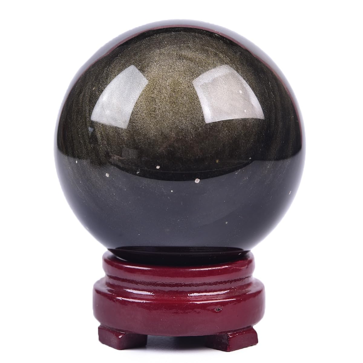 JIC Gem Volcanic Agate Crystal Sphere Large Quartz Crystal Ball with Stand Healing Ornament Witchcraft Meditation Decor 3.5-4 inch(90-100mm)