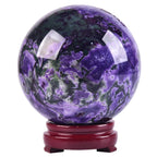 JIC Gem Volcanic Agate Crystal Sphere Large Quartz Crystal Ball with Stand Healing Ornament Witchcraft Meditation Decor 3.5-4 inch(90-100mm)