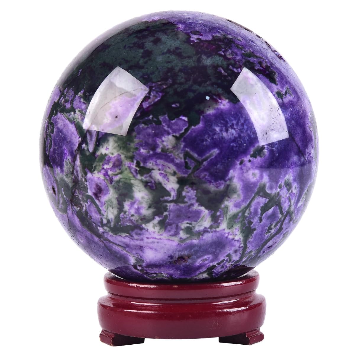 JIC Gem Volcanic Agate Crystal Sphere Large Quartz Crystal Ball with Stand Healing Ornament Witchcraft Meditation Decor 3.5-4 inch(90-100mm)