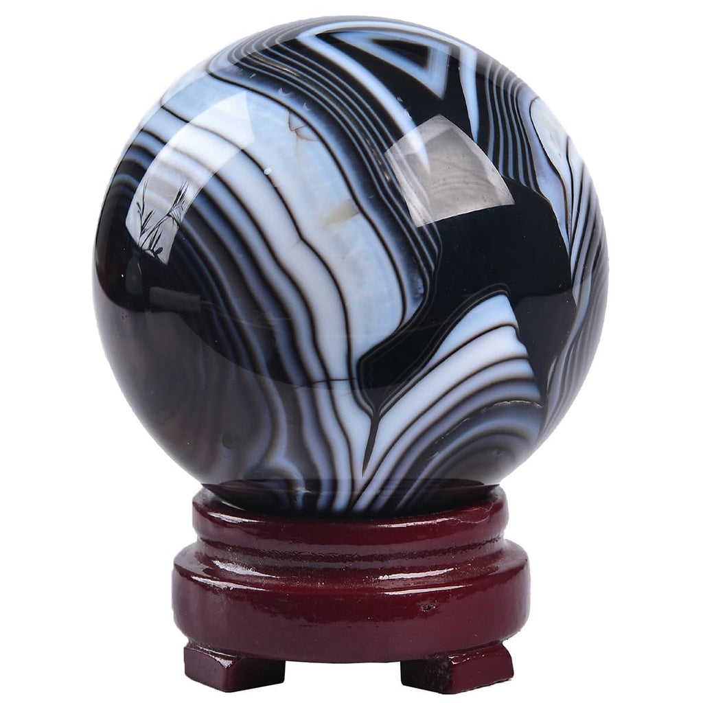 JIC Gem Volcanic Agate Crystal Sphere Large Quartz Crystal Ball with Stand Healing Ornament Witchcraft Meditation Decor 3.5-4 inch(90-100mm)