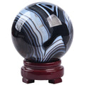 JIC Gem Volcanic Agate Crystal Sphere Large Quartz Crystal Ball with Stand Healing Ornament Witchcraft Meditation Decor 3.5-4 inch(90-100mm)