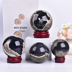 JIC Gem Volcanic Agate Crystal Sphere Large Quartz Crystal Ball with Stand Healing Ornament Witchcraft Meditation Decor 3.5-4 inch(90-100mm)