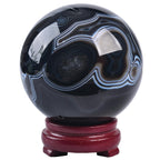 JIC Gem Volcanic Agate Crystal Sphere Large Quartz Crystal Ball with Stand Healing Ornament Witchcraft Meditation Decor 3.5-4 inch(90-100mm)
