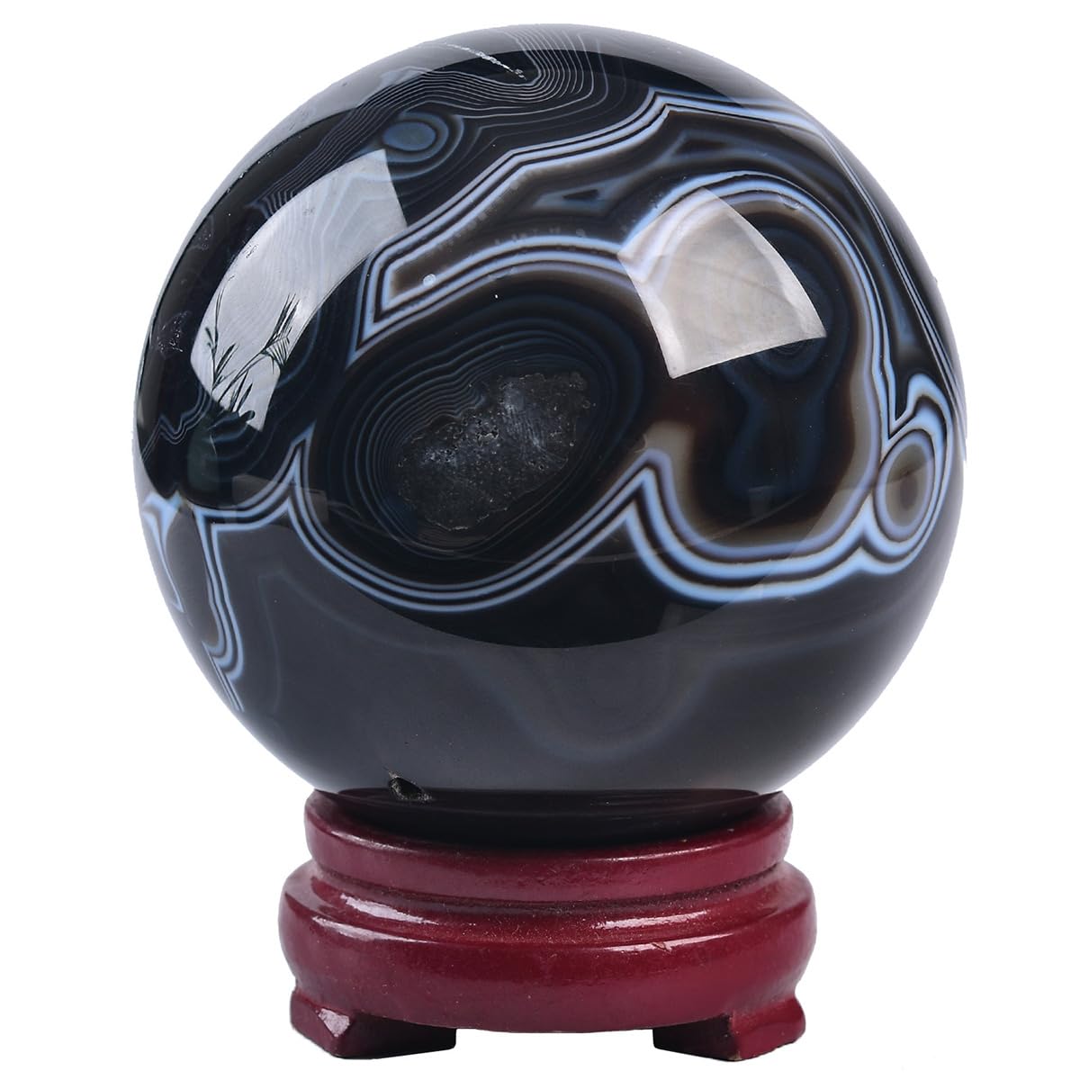 JIC Gem Volcanic Agate Crystal Sphere Large Quartz Crystal Ball with Stand Healing Ornament Witchcraft Meditation Decor 3.5-4 inch(90-100mm)