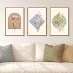 Set of 3 16"X24" Woodcut Mountain Pine Forest Sunrise Framed Canvas Wall Art Rustic Boho Wooden Print for Living Room Bedroom Office, Non-3D