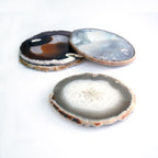 Natural Agate Slices Bulk Crystal Geode Coasters Set of 4 - Unique 4-5 Inch Cute Stone Drink Coasters with Rubber Bumpers - Natural Slices Geode for Home Decor, Coffee Table, Bar Accessories