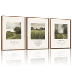 CHDITB Mountain Framed Canvas Wall Art Set of 3, 24"x36" Country Woodcut Style Wall Decor, Forest Nature Wilderness Wall Painting, Large Modern Art Prints for Living Room, Bedroom, Farmhouse, Office