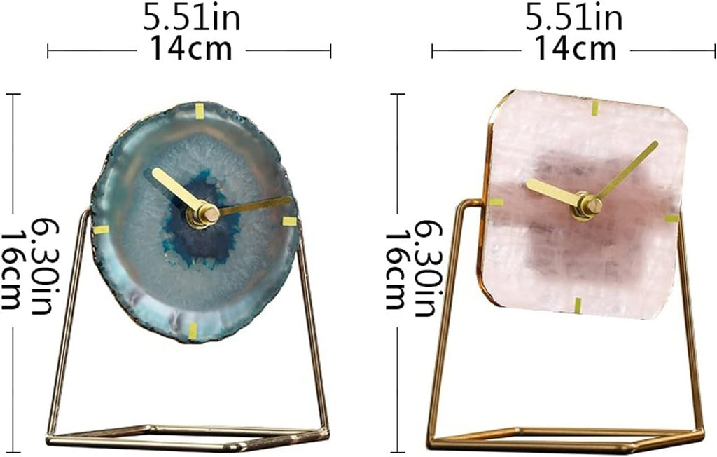 Desk Clock Table Clock Nordic Agate Clock Living Room Home Clock Ornaments Light Luxury Desktop Display Clock Desk Clock Agate Stone Seat Clock(B)