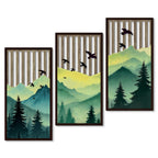 Putuo Decor Boho Mountain Wall Art Set of 3, Rustic Wooden Wall Decor, Nature-Inspired Geometric Artwork, Mid-Century Modern Aesthetic for Living Room, Bedroom, Office Brown 16.5 x 8.6 inch
