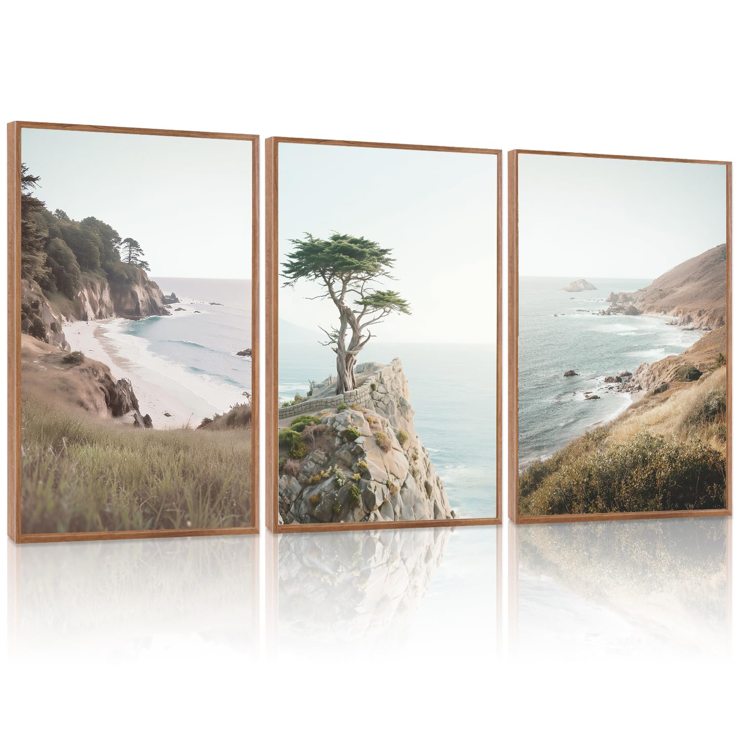 LHIUEM Vintage Woodcut Mountain Framed Canvas Wall Art,Forest Pine Tree Boho Wall Decor,Wilderness Sunset Landscape Artwork for Living Room,Bedroom,Dining Room,Office -16"x24"x3