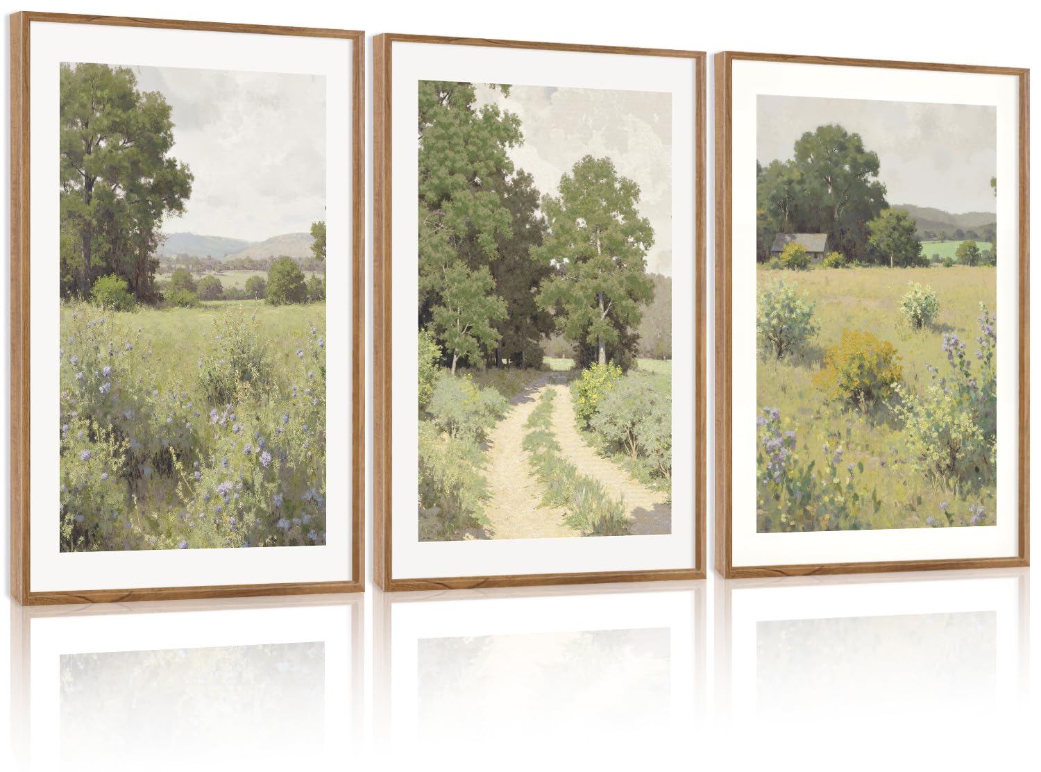 CHDITB Mountain Framed Canvas Wall Art Set of 3, 24"x36" Country Woodcut Style Wall Decor, Forest Nature Wilderness Wall Painting, Large Modern Art Prints for Living Room, Bedroom, Farmhouse, Office