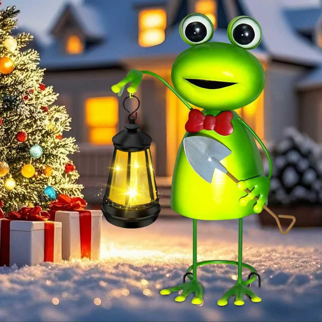Solar Garden Lights Frog Statue with Solar Lantern Lights,13.78in Tall Frog Decor Fairy Accessories,Birthday Gifts for Women Mom Grandma,Big Metal Decorative Stakes for Home decor,Patio,Porch,Yard Art