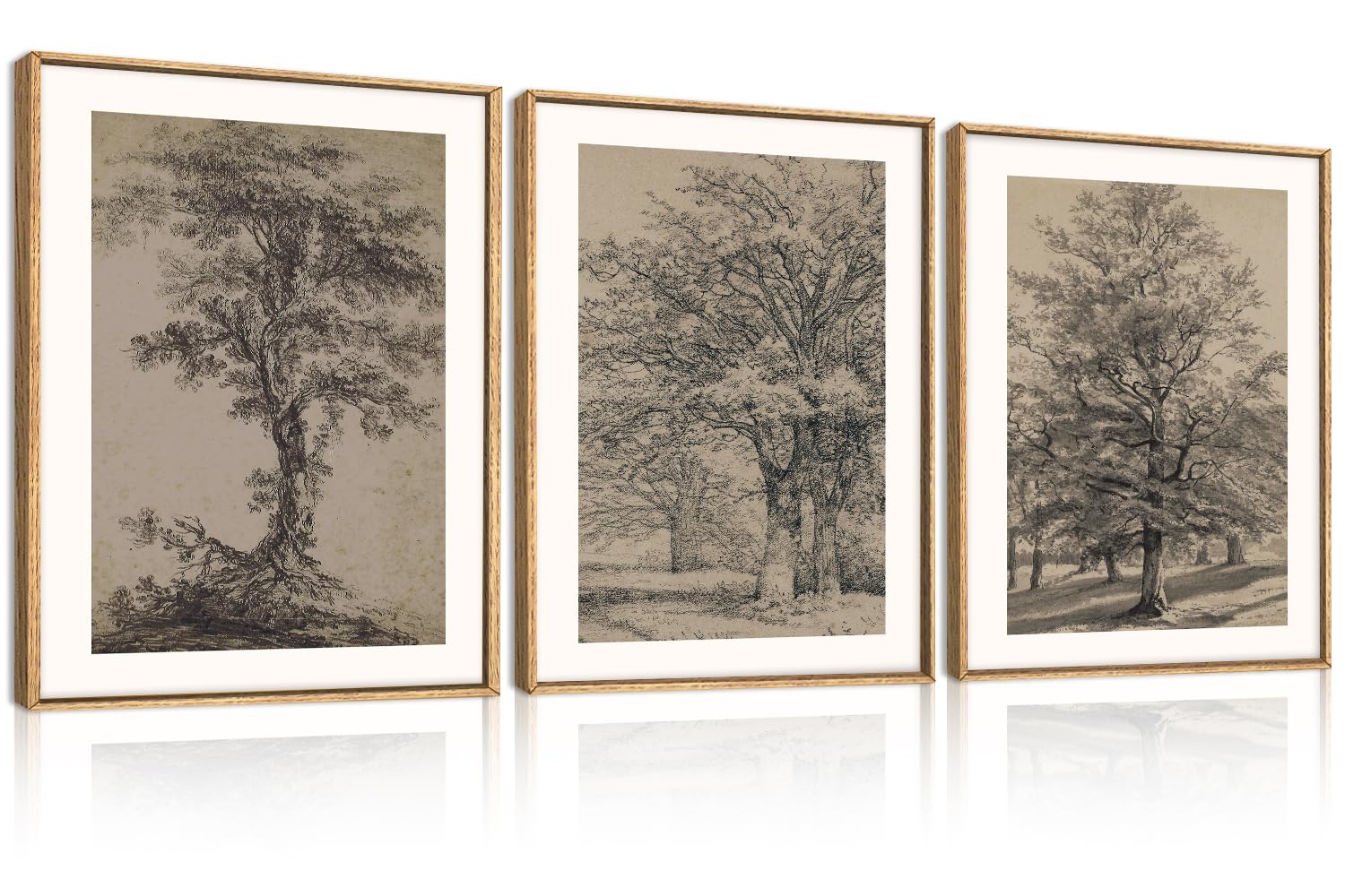 KAIRNE Woodcut Style Mountain Framed Canvas Wall Art Set,Wooden Pine Tree Wall Decor,Vintage Forest Landscape Art Prints,Nature Sunrise Artwork for Living Room,Bedroom,Farmhouse,Office-16 x24 x3