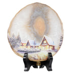 SUNYIK Natural Geode Agate Slice Display with Wooden Stand, Irregular Agate Slab Tabletop Desktop for Office Home Decor, Landscape-4