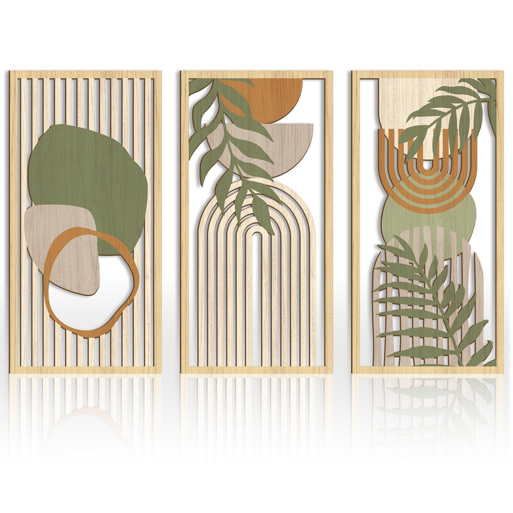 IARTTOP Abstract Mountain Wood Wall Art Large geometric Forest Pine Trees Wooden Wall Decor Boho Sun Nature Landscape Wall Decor for Bedroom Living Room Office-16 x32 Inch Set of 3