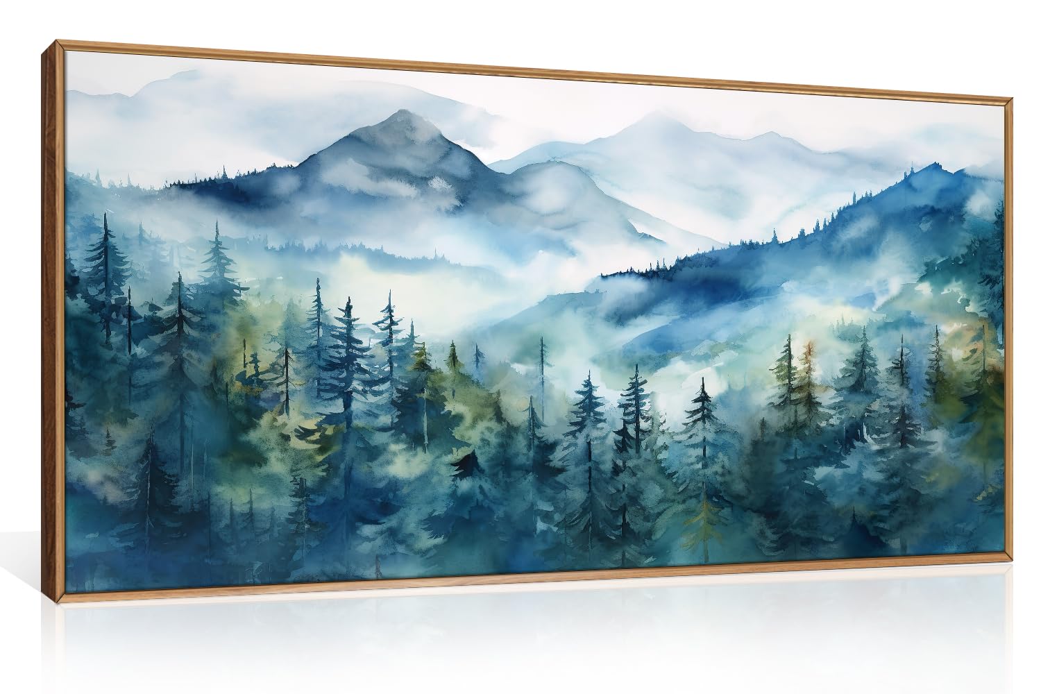 Set of 3 16"X24" Woodcut Mountain Pine Forest Sunrise Framed Canvas Wall Art Rustic Boho Wooden Print for Living Room Bedroom Office, Non-3D