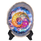 SUNYIK Natural Geode Agate Slice Display with Wooden Stand, Irregular Agate Slab Tabletop Desktop for Office Home Decor, Landscape-4