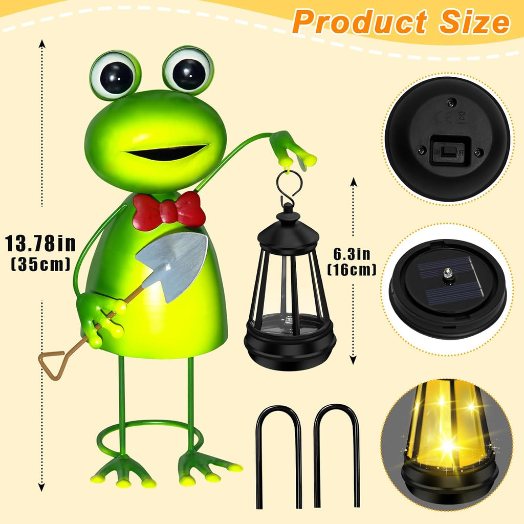 Solar Garden Lights Frog Statue with Solar Lantern Lights,13.78in Tall Frog Decor Fairy Accessories,Birthday Gifts for Women Mom Grandma,Big Metal Decorative Stakes for Home decor,Patio,Porch,Yard Art