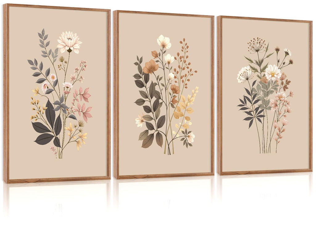 CHDITB Mountain Framed Canvas Wall Art Set of 3, 24"x36" Country Woodcut Style Wall Decor, Forest Nature Wilderness Wall Painting, Large Modern Art Prints for Living Room, Bedroom, Farmhouse, Office